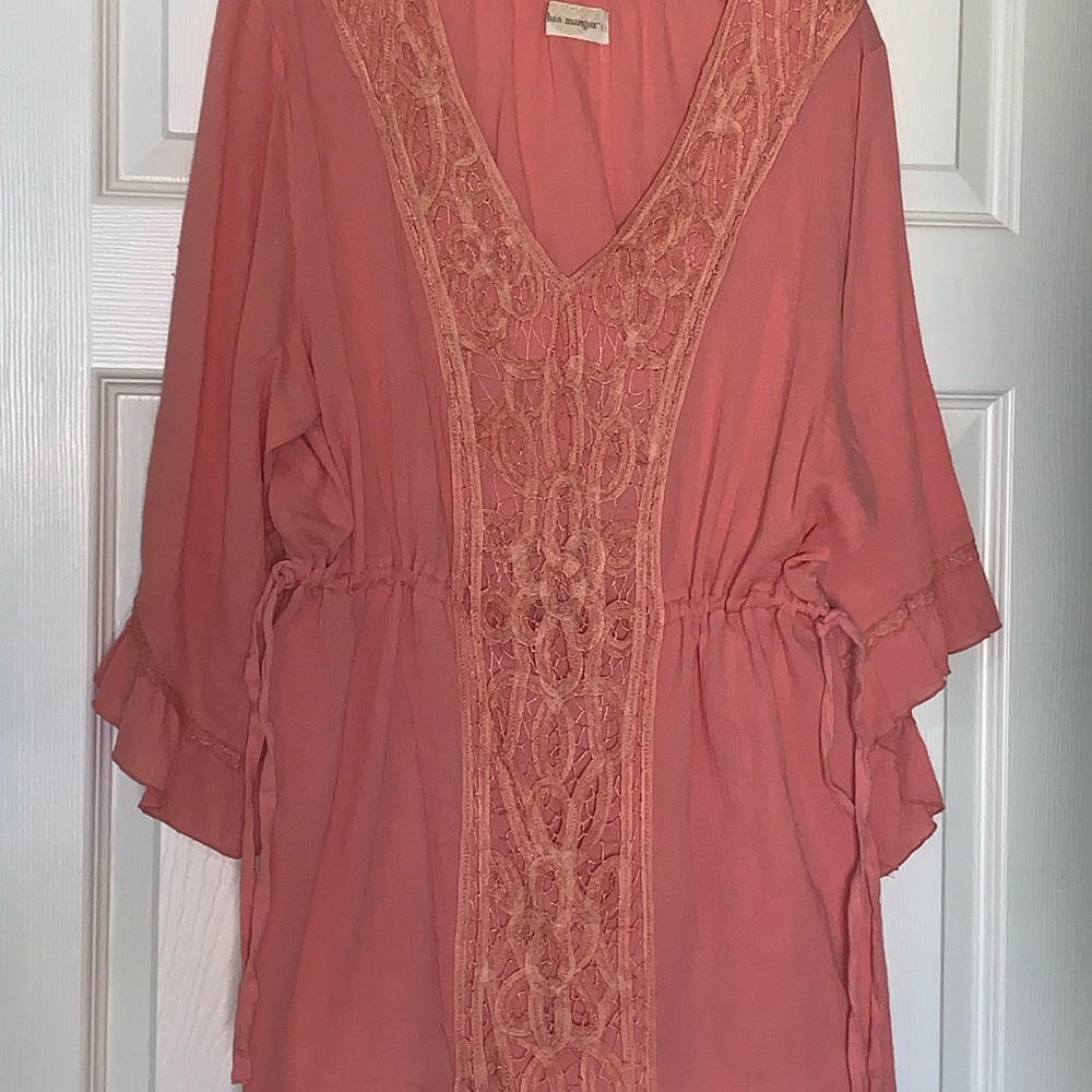 XL Pink Tunic with Lace Detail & Ties on Sides